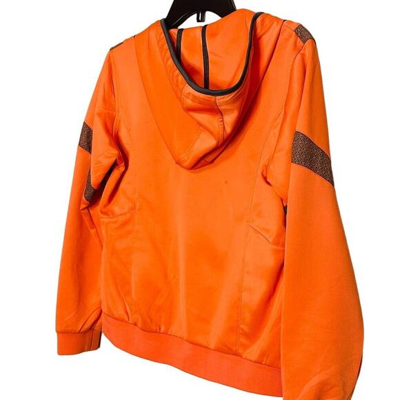 DLJ Sportswear Fluorescent Orange Zip Up Hooded Two Pocket Track Jacket Size L - Picture 2 of 13